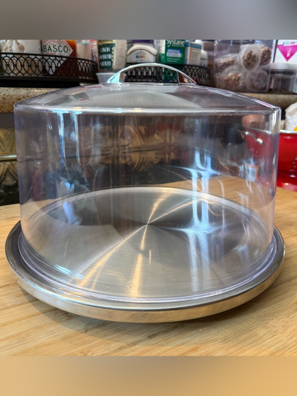 TableCraft 12" Plastic Cake Dome Cover and 13" Stainless Steel Plate Set
